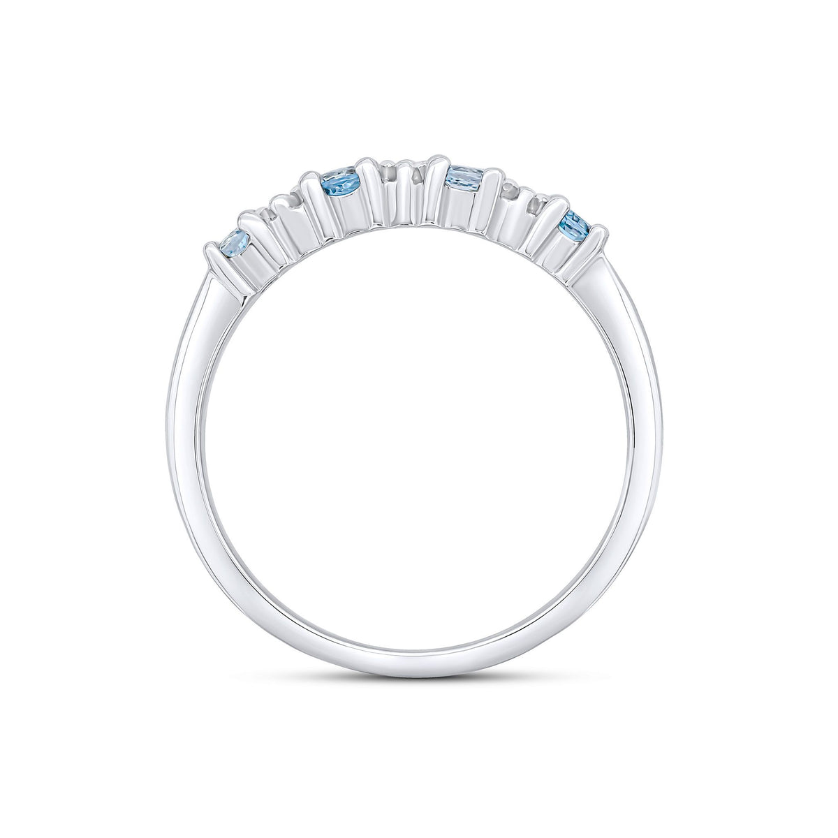 9ct White Gold Round Natural Aquamarine and Diamond 7 Stone Claw Ring