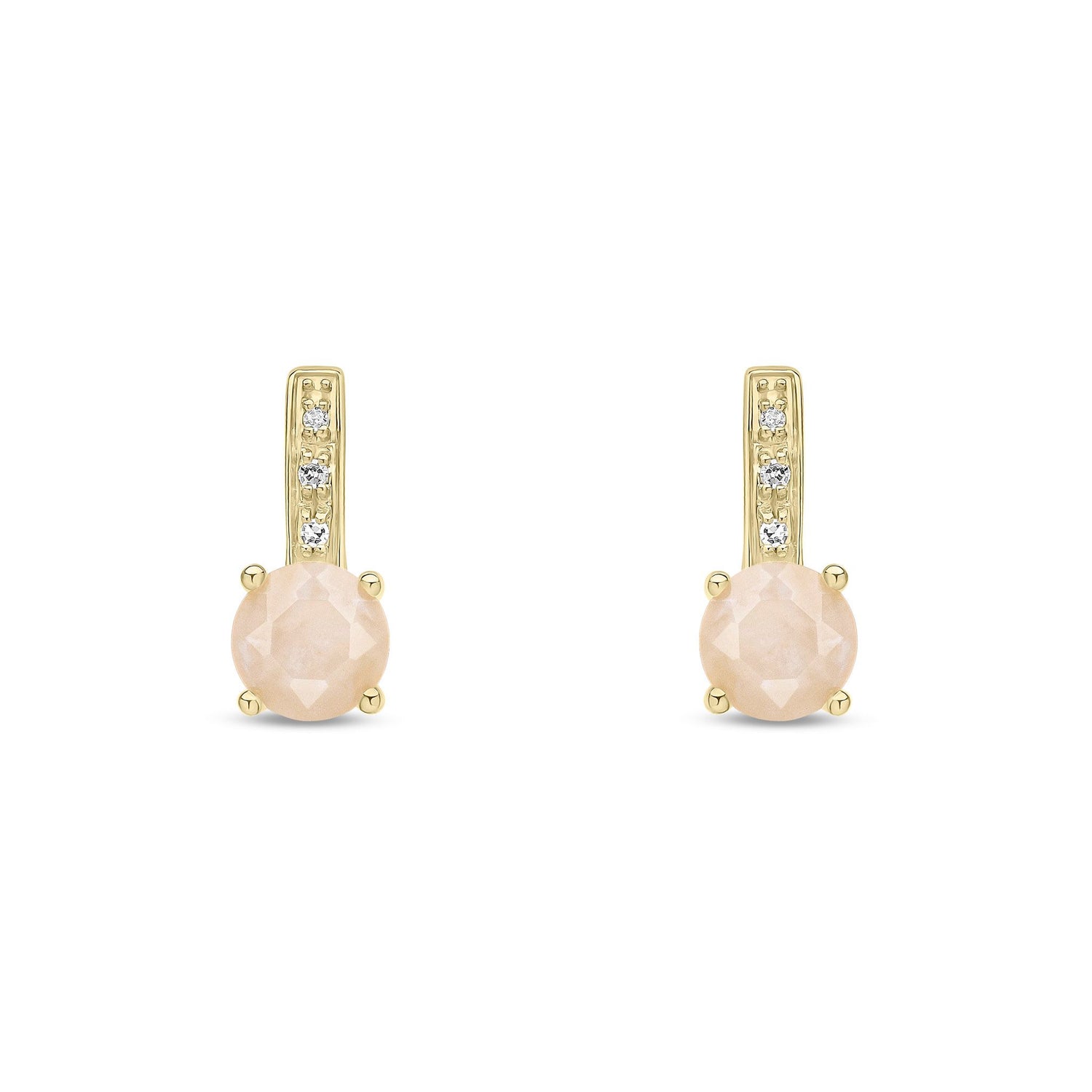 9ct Yellow Gold Natural Pink Opal and Diamond Drop Earrings