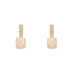 9ct Yellow Gold Round Natural Pink Opal & Diamond Drop Earrings — 5mm