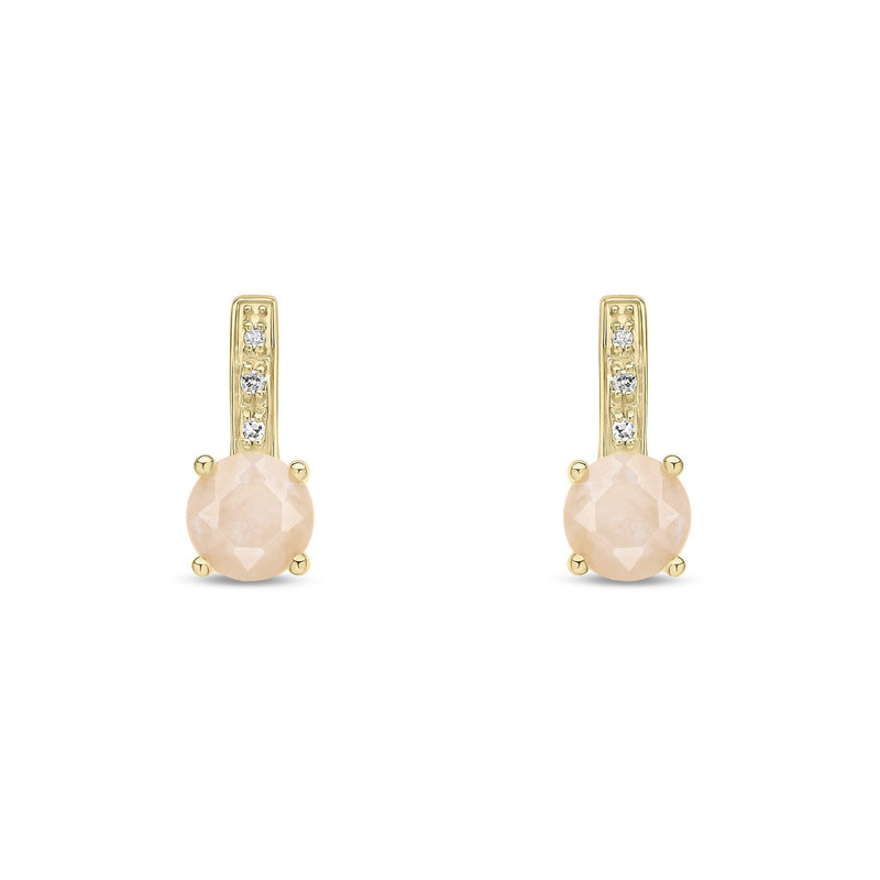 9ct Yellow Gold Round Natural Pink Opal & Diamond Drop Earrings — 5mm