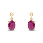 9ct Yellow Gold Oval Natural Ruby Claw Drop Earrings — 7x5mm