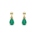 9ct Yellow Gold Pear Shaped Natural Emerald Claw Drop Earrings — 6x4mm