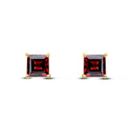 9ct Yellow Gold Square Natural Garnet Claw Stud Earrings — 5mm
