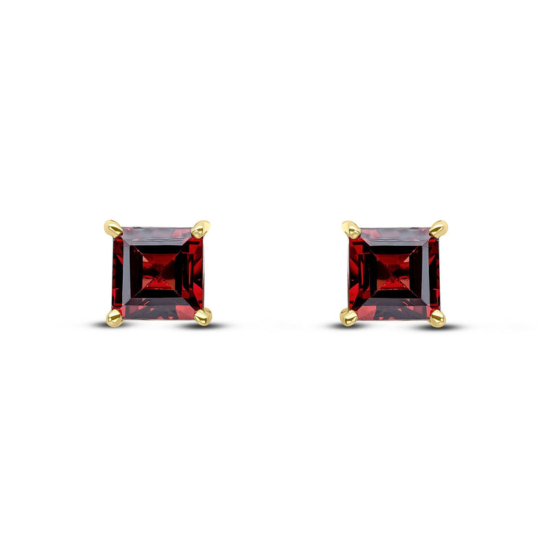 9ct Yellow Gold Square Natural Garnet Claw Stud Earrings — 5mm