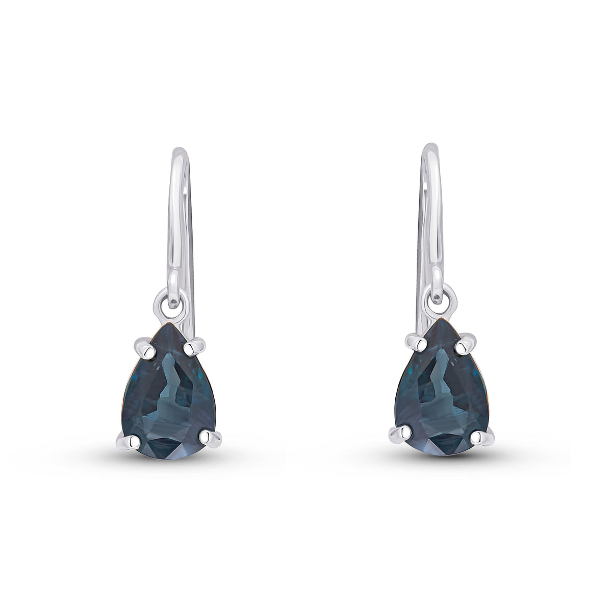 9ct White Gold Pear Shaped Natural Sapphire Claw Wire Hook Drop Earrings