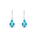 9ct White Gold Pear Shaped Natural Swiss Blue Topaz Claw Wire Hook Drop Earrings
