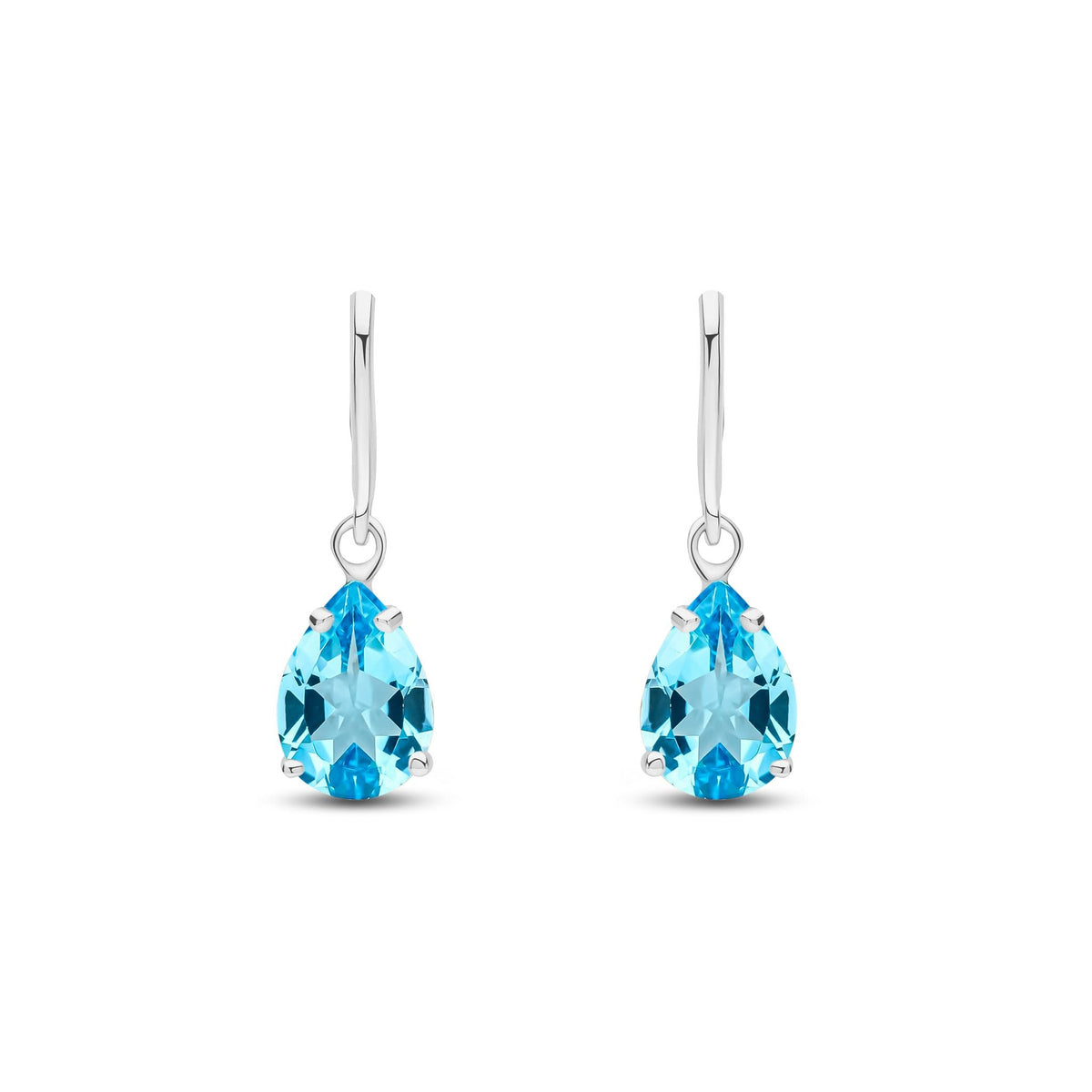 9ct White Gold Pear Shaped Natural Swiss Blue Topaz Claw Wire Hook Drop Earrings
