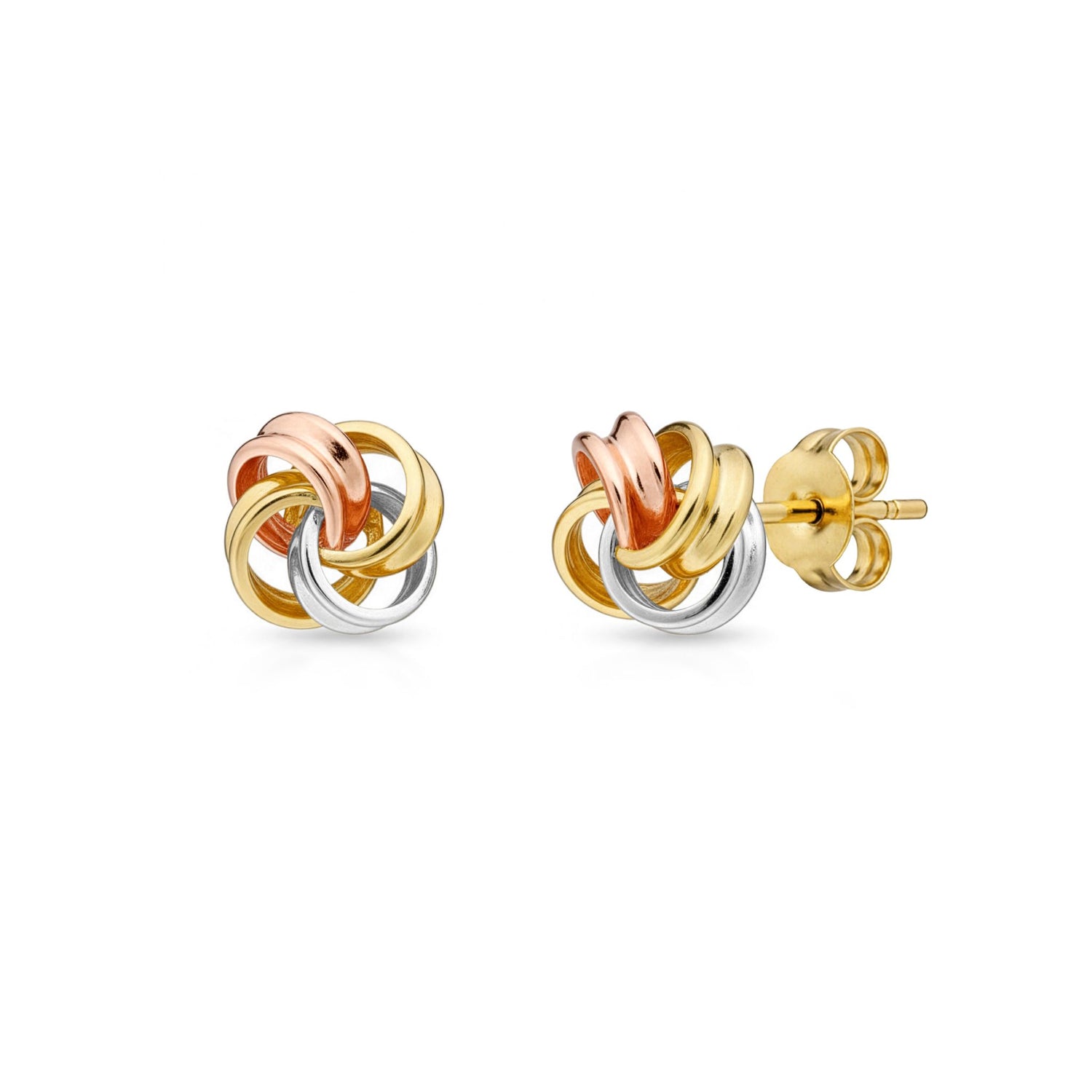 9ct Three-Tone Gold Polished Multi-Loop Knot Stud Earrings — 9mm
