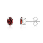 9ct White Gold Oval Natural Garnet Claw Stud Earrings — 6x4mm