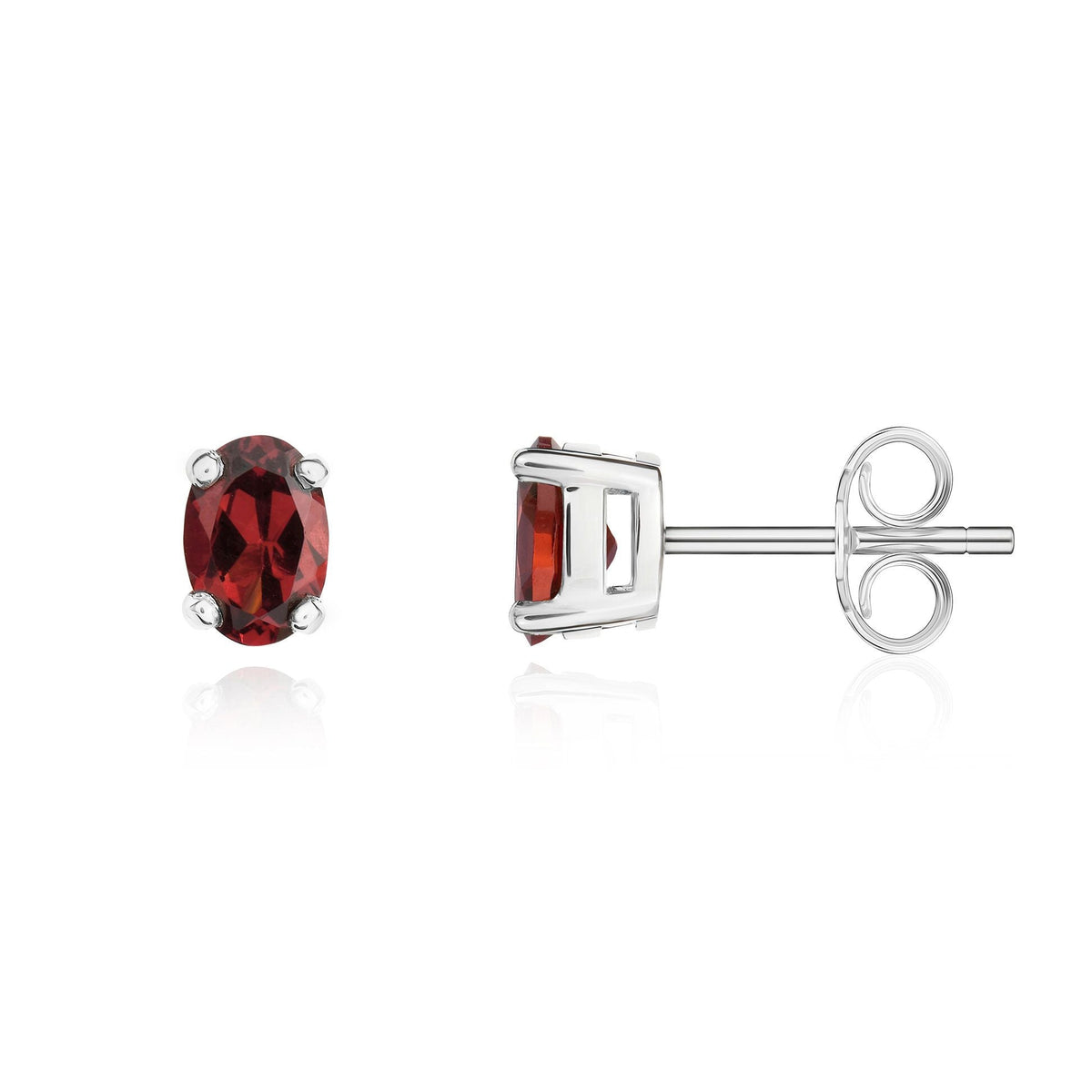 9ct White Gold Oval Natural Garnet Claw Stud Earrings — 6x4mm