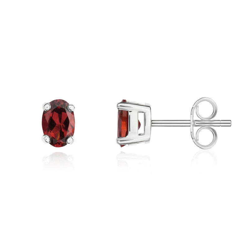 9ct White Gold Oval Natural Garnet Claw Stud Earrings — 6x4mm