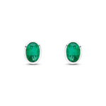 9ct White Gold Oval Natural Emerald Rubover Stud Earrings — 7x5mm