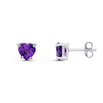 9ct White Gold Heart Natural Amethyst Claw Stud Earrings