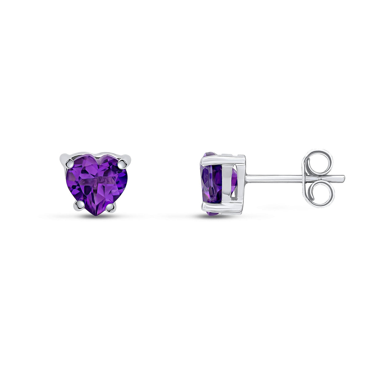 9ct White Gold Heart Natural Amethyst Claw Stud Earrings