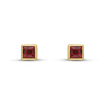 9ct Yellow Gold Square Natural Garnet Rubover Stud Earrings — 3mm