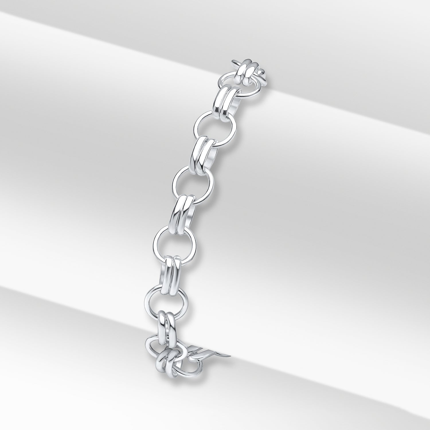 Sterling Silver 7mm Round and Double Oval Belcher Bracelet