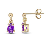 9ct Yellow Gold Pear Shaped Natural Amethyst Claw Drop Earrings — 6x4mm