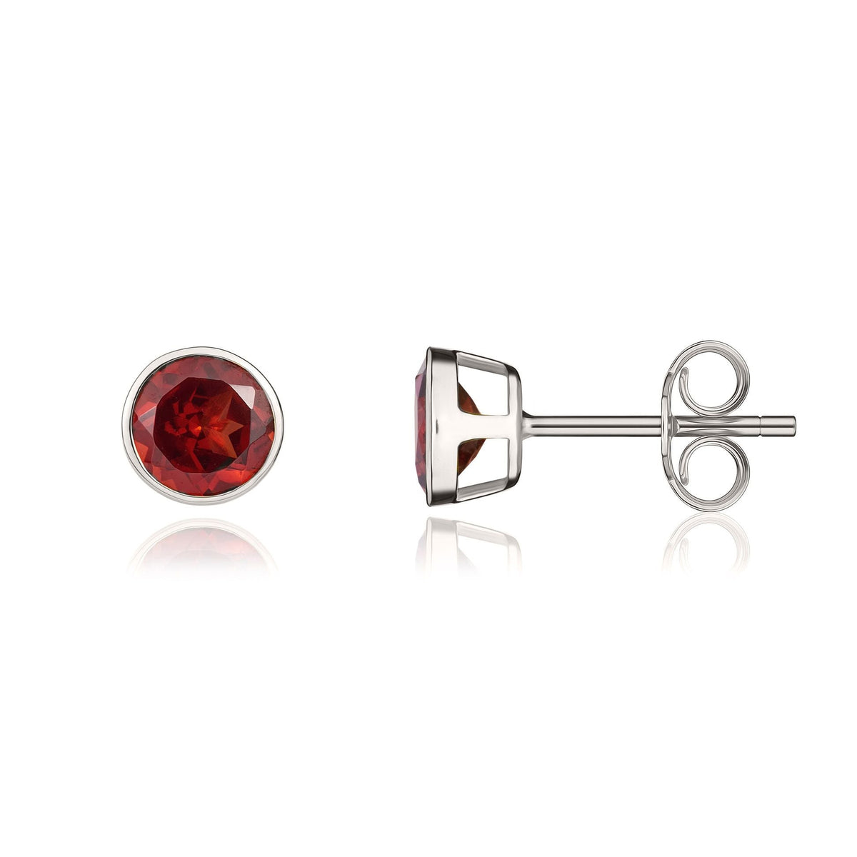 9ct White Gold Round Natural Garnet Rubover Stud Earrings — 5mm
