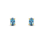 9ct Yellow Gold Oval Natural London Blue Topaz Claw Stud Earrings — 5x3mm
