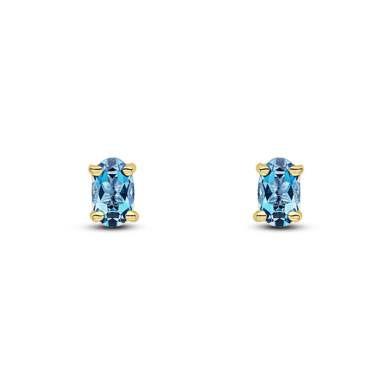 9ct Yellow Gold Oval Natural London Blue Topaz Claw Stud Earrings — 5x3mm