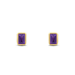 9ct Yellow Gold Octagonal Emerald Cut Natural Amethyst Rubover Stud Earrings — 5x3mm