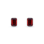 9ct White Gold Octagonal Emerald Cut Natural Garnet Rubover Stud Earrings — 7x5mm