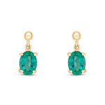 9ct Yellow Gold Oval Natural Emerald Claw Drop Earrings — 7x5mm