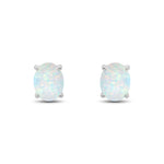 9ct White Gold Oval Natural Opal Claw Stud Earrings — 9x7mm