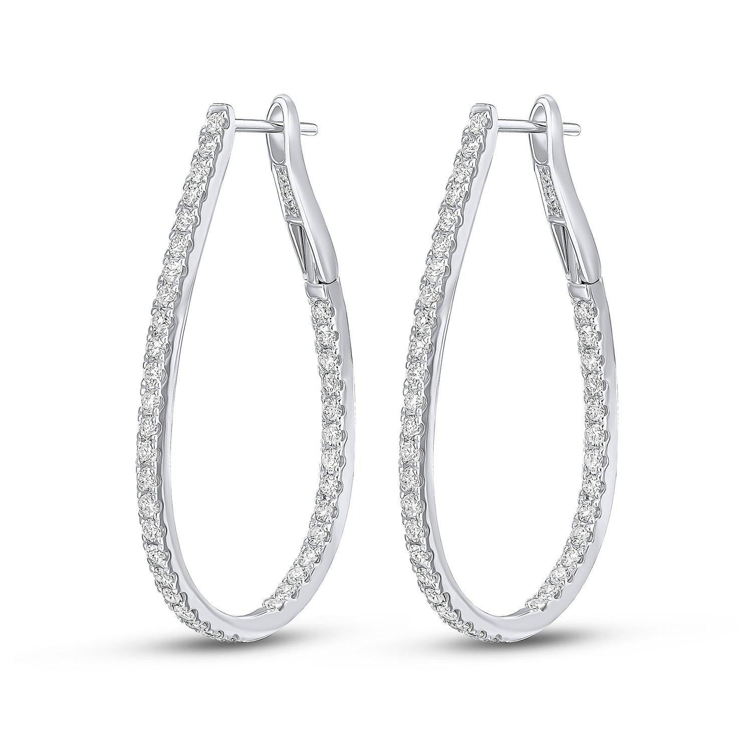 18ct White Gold Round Diamond Claw Set Horseshoe Hoop Earrings —35mm