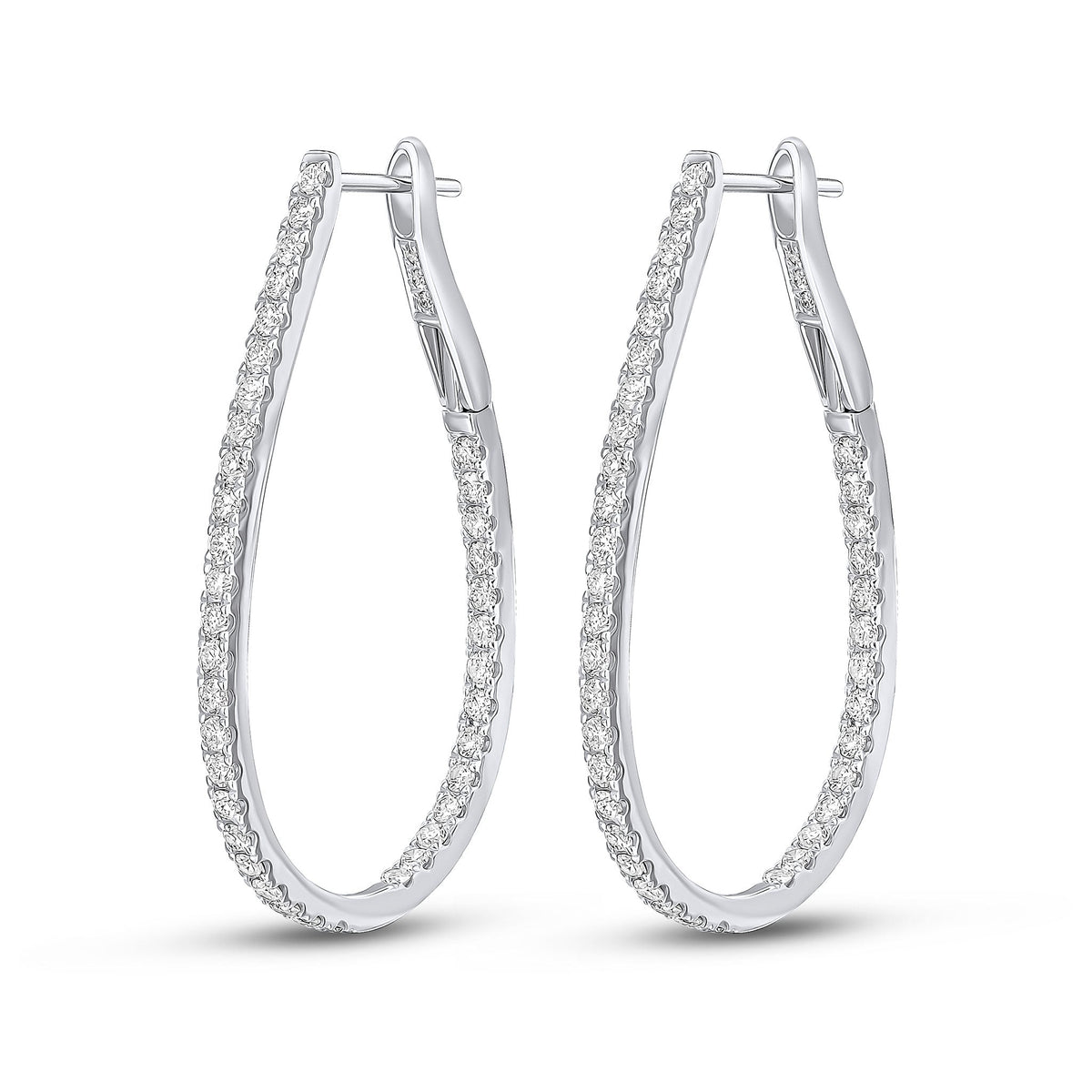 18ct White Gold Round Diamond Claw Set Horseshoe Hoop Earrings