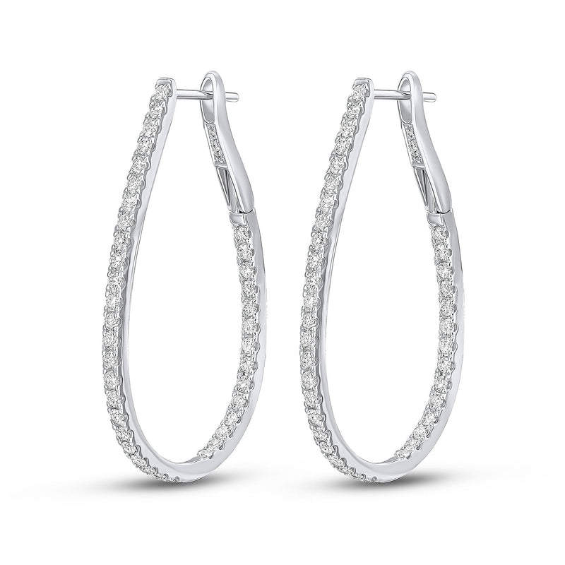 18ct White Gold Round Diamond Claw Set Horseshoe Hoop Earrings
