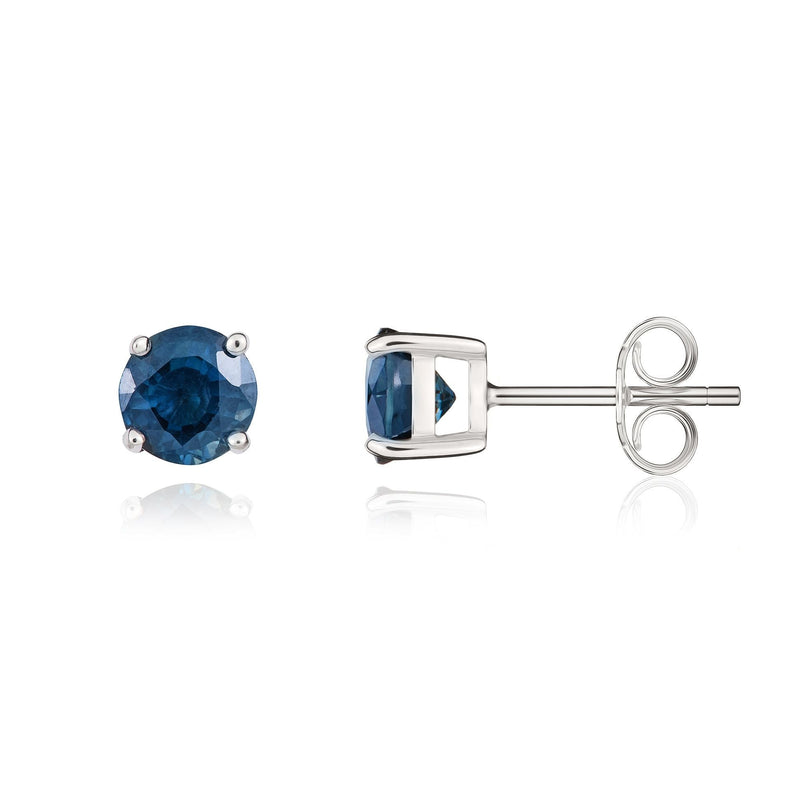 9ct White Gold Round Natural Sapphire Claw Set Stud Earrings — 5mm