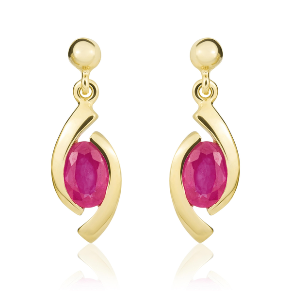 9ct Yellow Gold Oval Natural Ruby 'Eye' Drop Earrings — 6x4mm