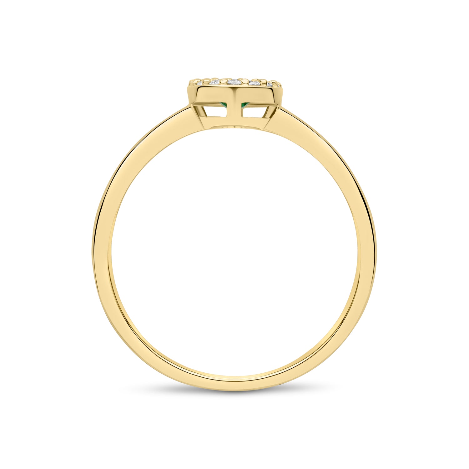 18ct Yellow Gold Oval Emerald and Diamond Microset Cluster Ring — 5x4mm