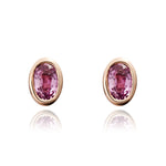 9ct Rose Gold Oval Natural Pink Sapphire Rubover Stud Earrings — 5x3mm