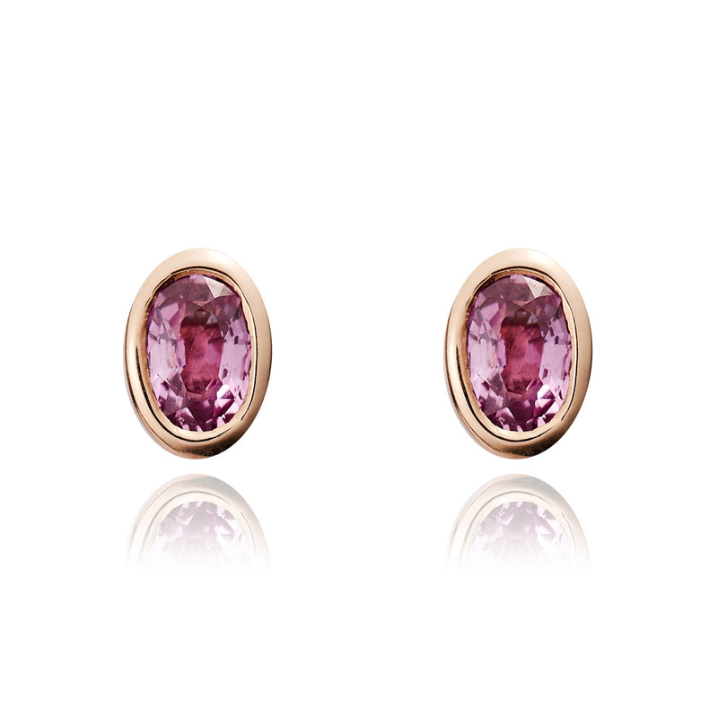 9ct Rose Gold Oval Natural Pink Sapphire Rubover Stud Earrings — 5x3mm