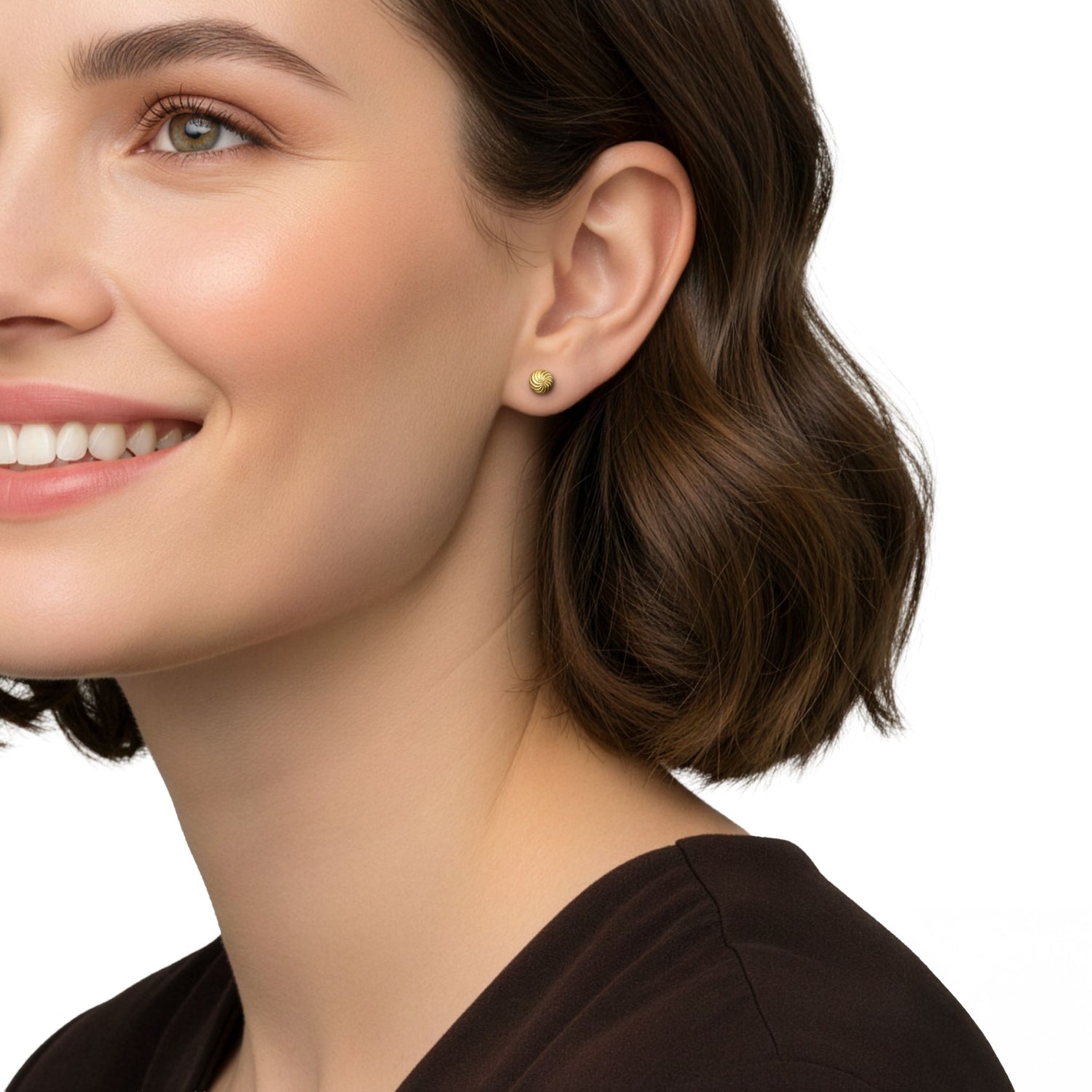 9ct Yellow Gold Polished Twisted Fluted Swirl Stud Earrings — 6mm