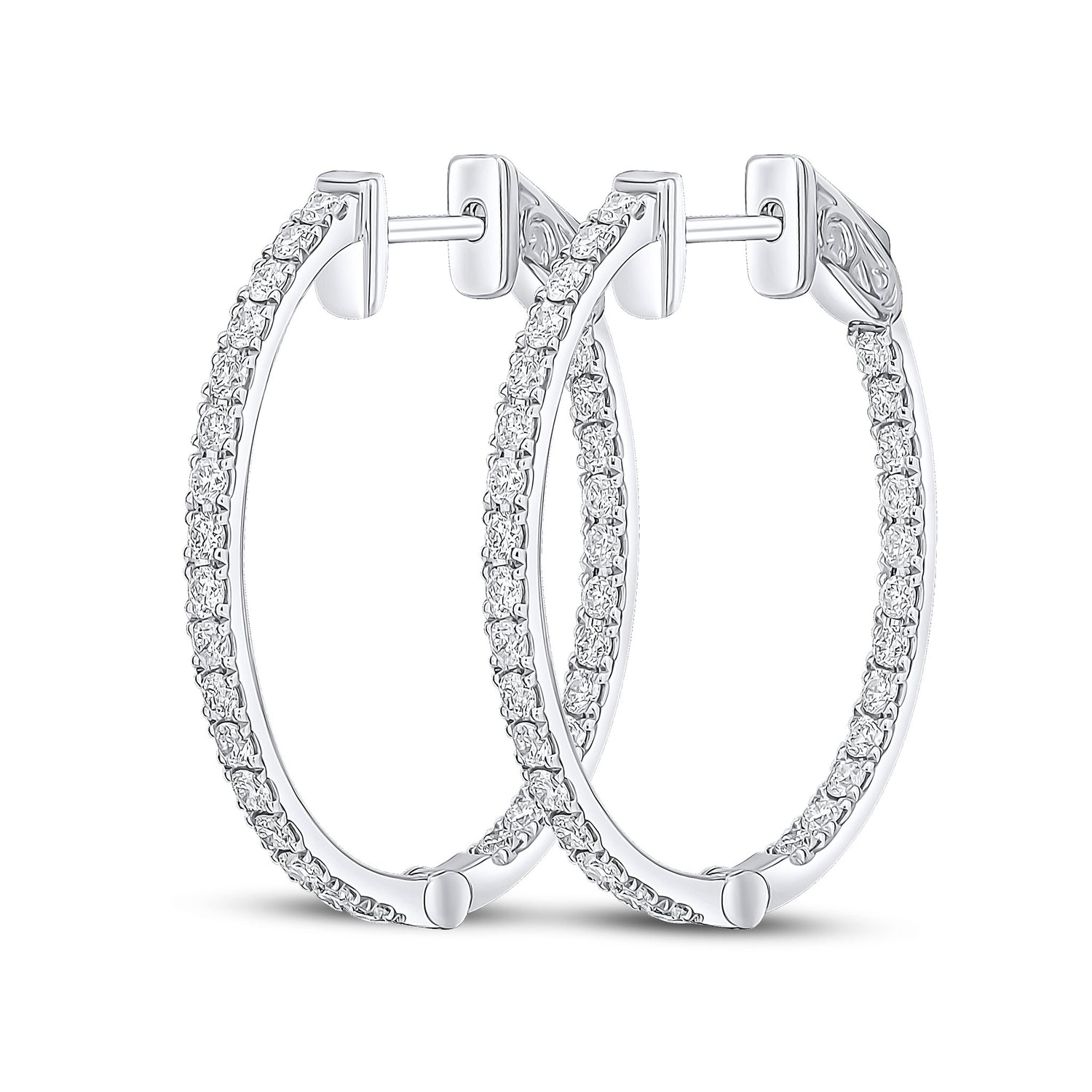 18ct White Gold Oval Full Natural Claw Set Diamond Hoop Earrings —27x23mm