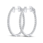 18ct White Gold Oval Full Natural Claw Set Diamond Hoop Earrings