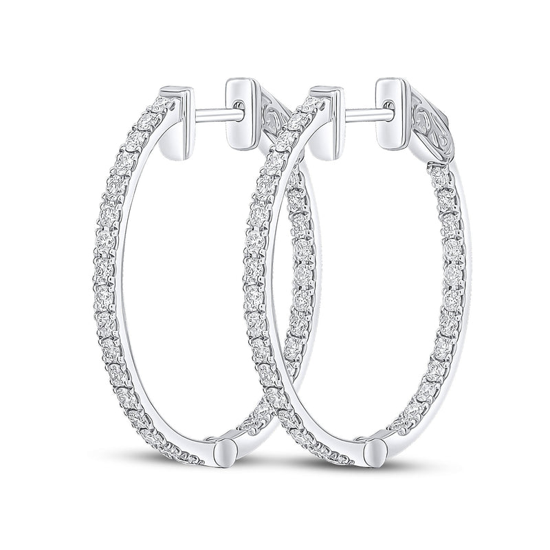 18ct White Gold Oval Full Natural Claw Set Diamond Hoop Earrings