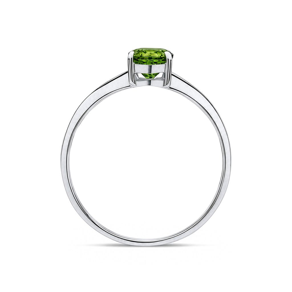 9ct White Gold Oval Natural Peridot Claw Single Stone Ring — 7x5mm