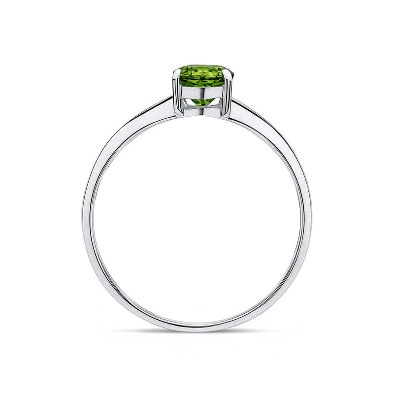 9ct White Gold Oval Natural Peridot Claw Single Stone Ring — 7x5mm