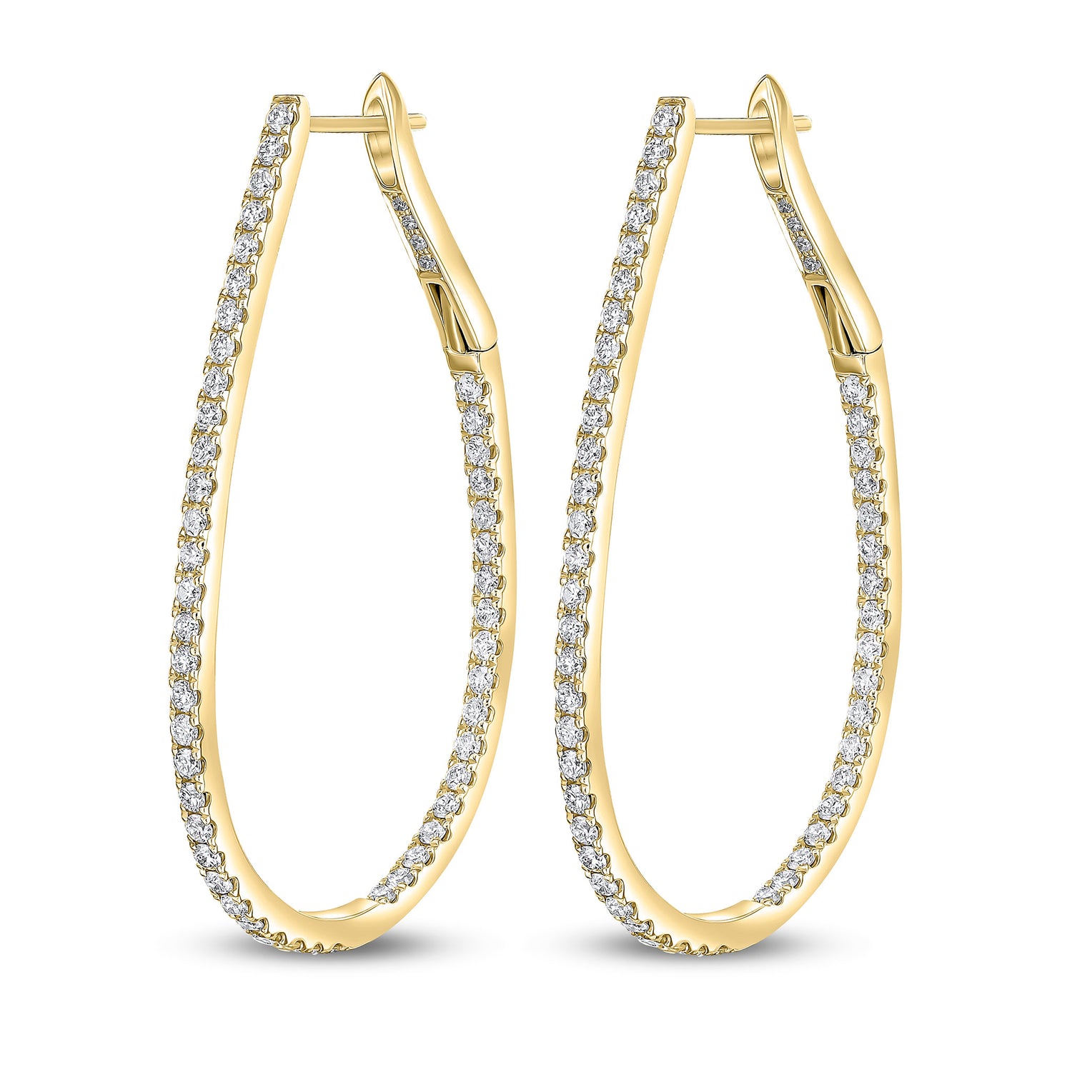 18ct Yellow Gold Natural Diamond Claw Set Horseshoe Hoop Earrings — 27x44mm