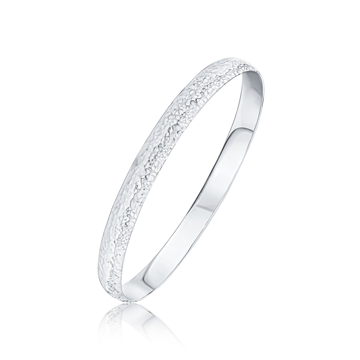 Sterling Silver 7mm Court Hammered Bangle