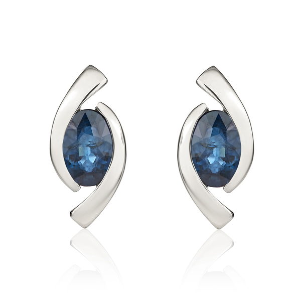 9ct White Gold Oval Natural Sapphire 'Eye' Stud Earrings — 6x4mm