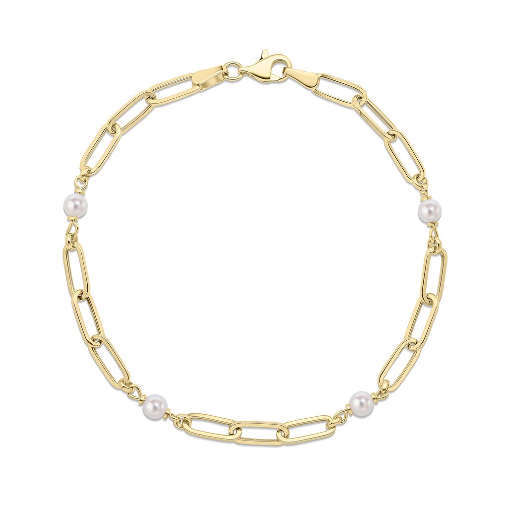 9ct Yellow Gold Natural Pearl and Paperclip Link Bracelet
