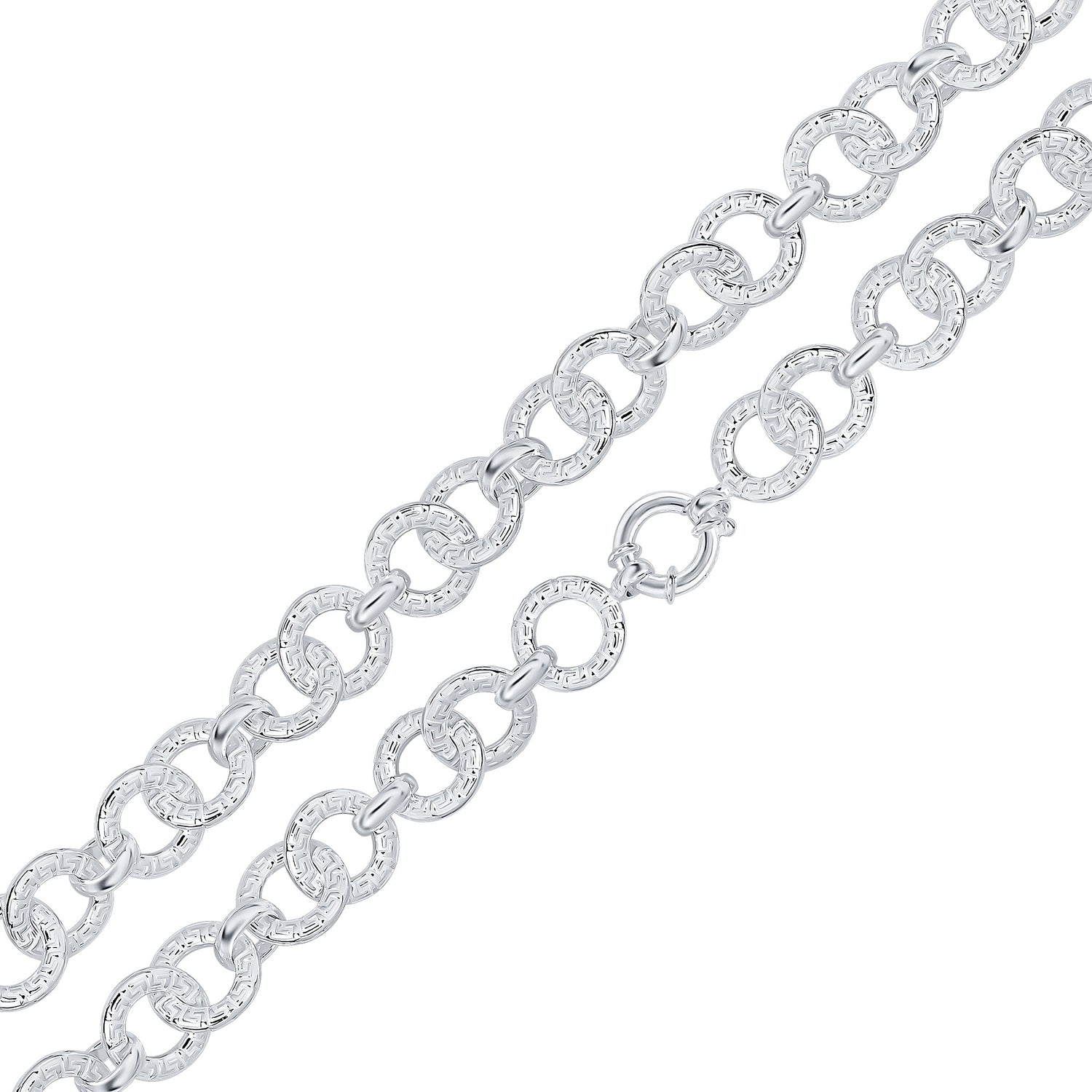 Sterling Silver Handmade Solid 18mm Round Greek Key Link Bracelet