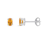 9ct White Gold Oval Natural Citrine Claw Stud Earrings — 5x3mm