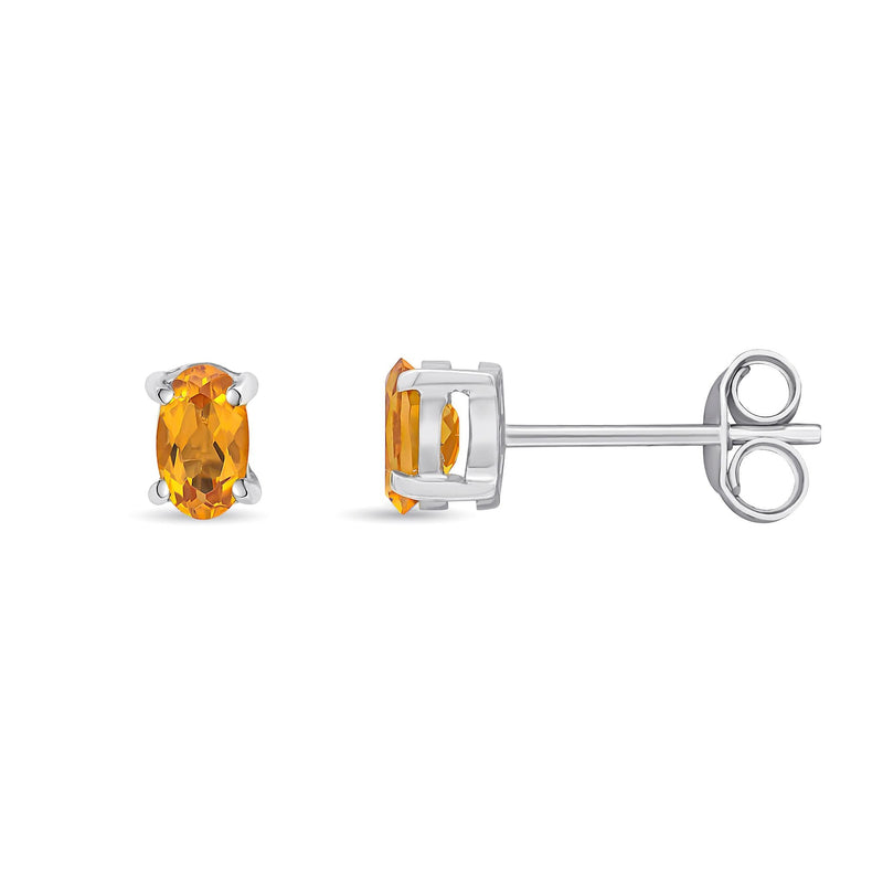 9ct White Gold Oval Natural Citrine Claw Stud Earrings — 5x3mm