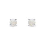 9ct White Gold Round Natural Opal Claw Set Stud Earrings — 6mm